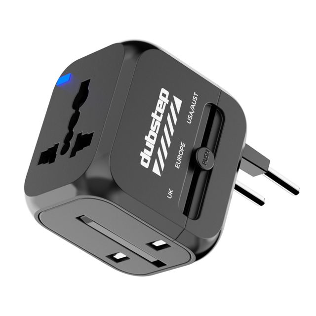 Dubstep Voyager 25W Universal Travel Adapter with Dual USB-A & Type-C Port (Black)
