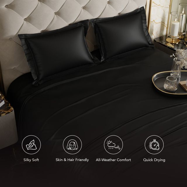 Stoa Paris Midnight Black Flat Bedsheet Set - King - 2 Pillow Covers