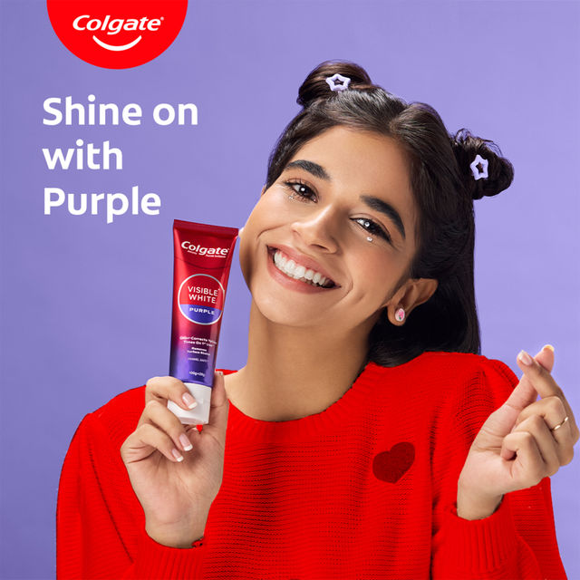 Colgate Visible White Purple Toothpaste Color-Corrects Yellow Tones On 1St Use