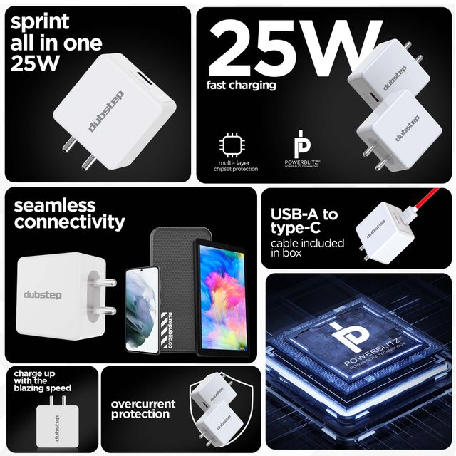 Dubstep All In One 25W 5A Fast Charging Adapter With Cable (Usb-A To Type-C)