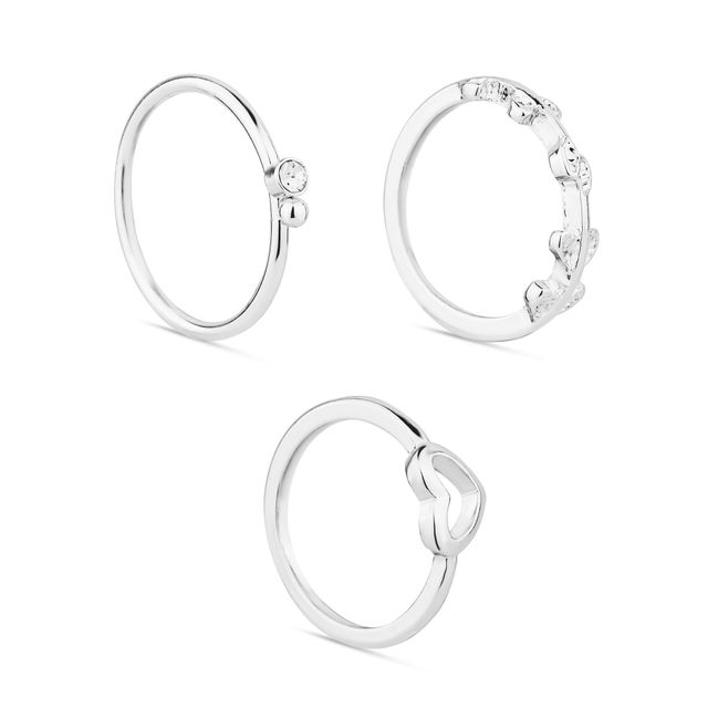 Accessorize London Women Heart Vine Rings Set Of Three Silver - M