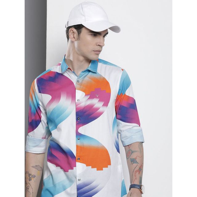 The Indian Garage Co Men's Slim Fit Abstract Printed Casual Shirts | White - XL