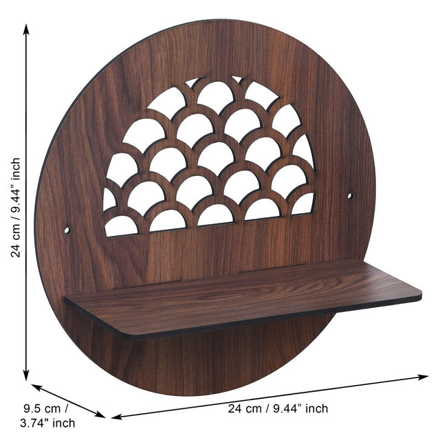 eCraftIndia Brown Round Shape Designer Wooden Wall Shelf