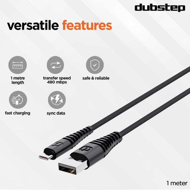 Dubstep Blaze Ultra 30W 3.5A Fast Charging USB A to Type C Cable (Black)