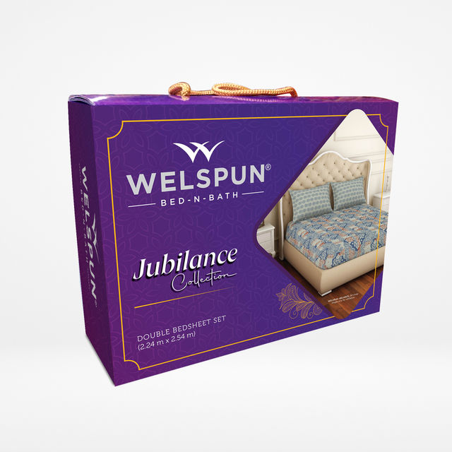 Jubilance By Welspun-Wrinkle Resistance Double Bedsheet Set Gifting Range - Geometric Violet