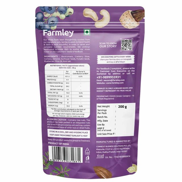 Farmley Trail Mix Dry Fruit- Almonds, Cashews, Cranberries, Blueberries, Blackcurrant & More