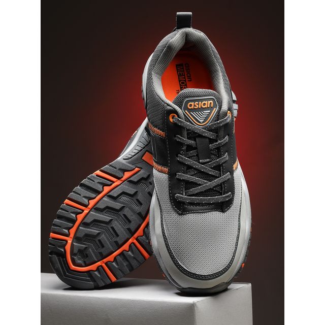 Asian Men's Trekking Shoes Everest-02 - Grey Orange | UK 9