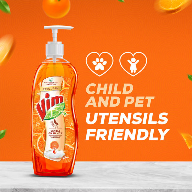 Vim Proclean 100% Plant-Based Actives Tangerine Freshness Dishwash Liquid