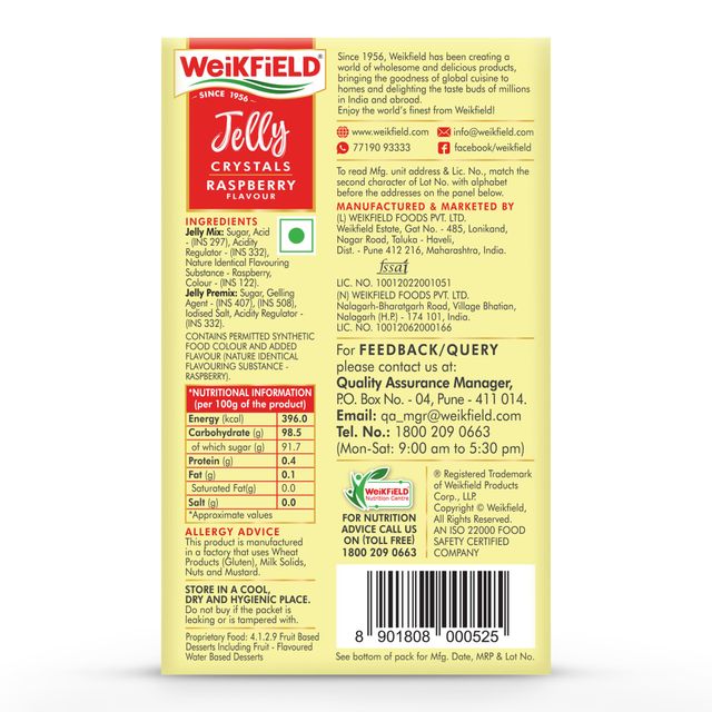 Weikfield Jelly Crystals Raspberry Flavour Carton 90 g Combo