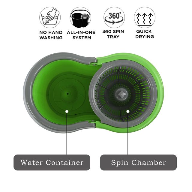 Kuber Industries Plastic Spin Mop Bucket | Floor Cleaner Mopping Set for Home & Office | Green