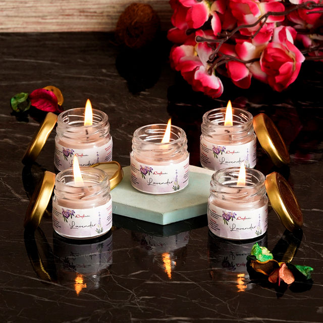 eCraftIndia Set Of 5 Mini Jar Lavender Scented Candles