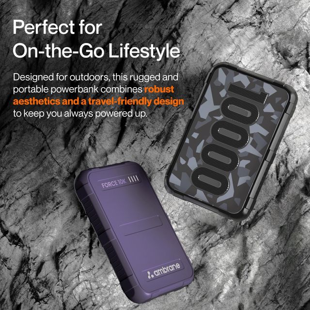 Ambrane 10000Mah Rugged, Slim & Compact Powerbank, 22.5W Fast Charging (Force 10K, Black)