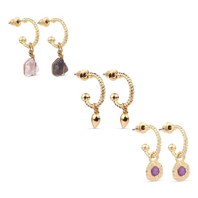 Accessorize London Women Purple Raw Stones Huggie Hoop Earring Pack