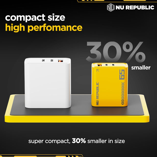 Nu Republic Cybotron 65W Gan Superfast Wall Charger with Type-C To Type-C Cable (Yellow)