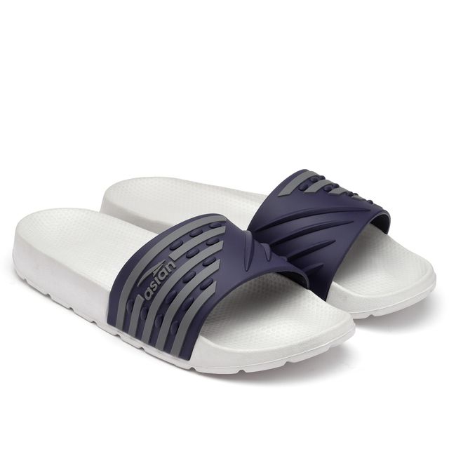 Asian Men's Slides | Slider-32 | Grey and Navy - UK 8