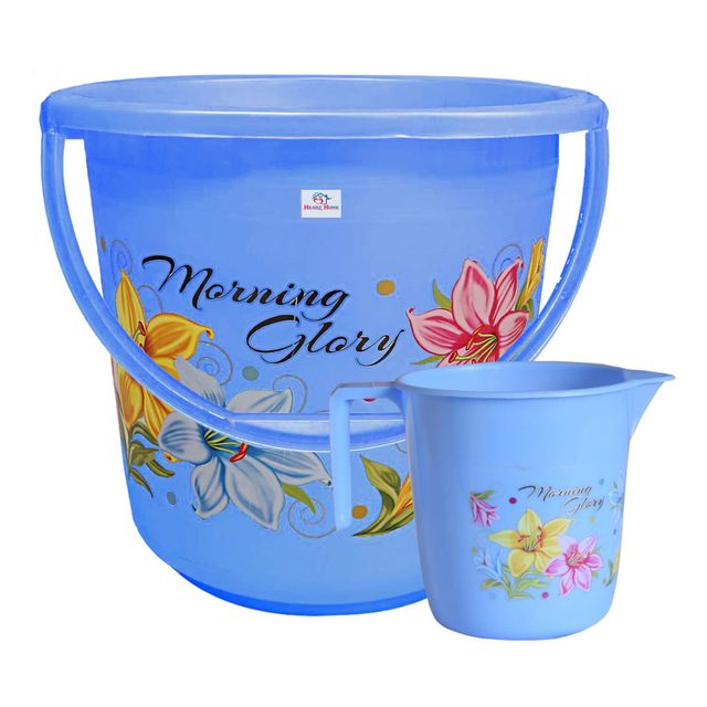 Kuber Industries Plastic (Set of 2) 16 L Bucket Set for Bathroom with Handle and Mug (Blue)