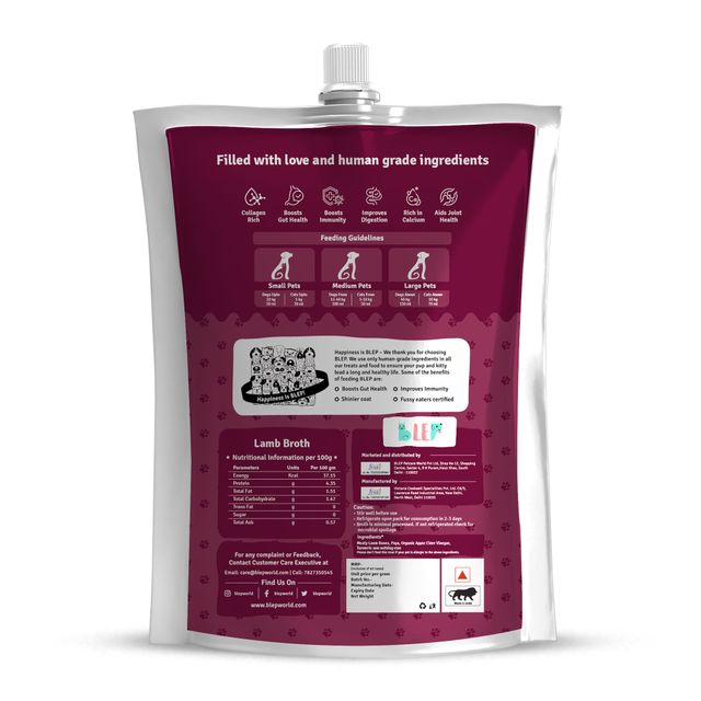 BLEP 100% Natural Lamb Broth for Dogs and Cats | 5 Packs | Zero Preservatives 500 g X 2 Combo