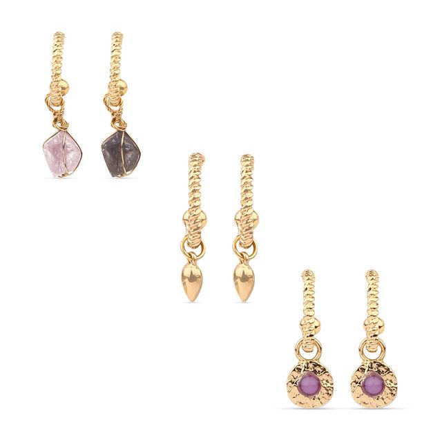 Accessorize London Women Purple Raw Stones Huggie Hoop Earring Pack