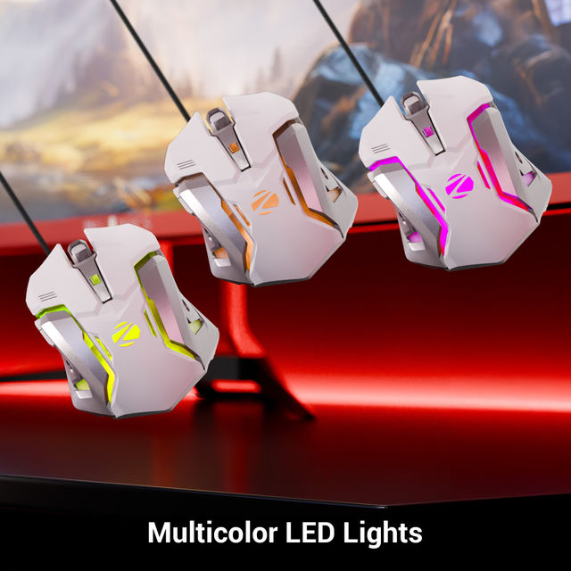 Zebronics Transformer-M Gaming Mouse, 6 Buttons, Multicolor Led Lights, High-Res Sensor (White)