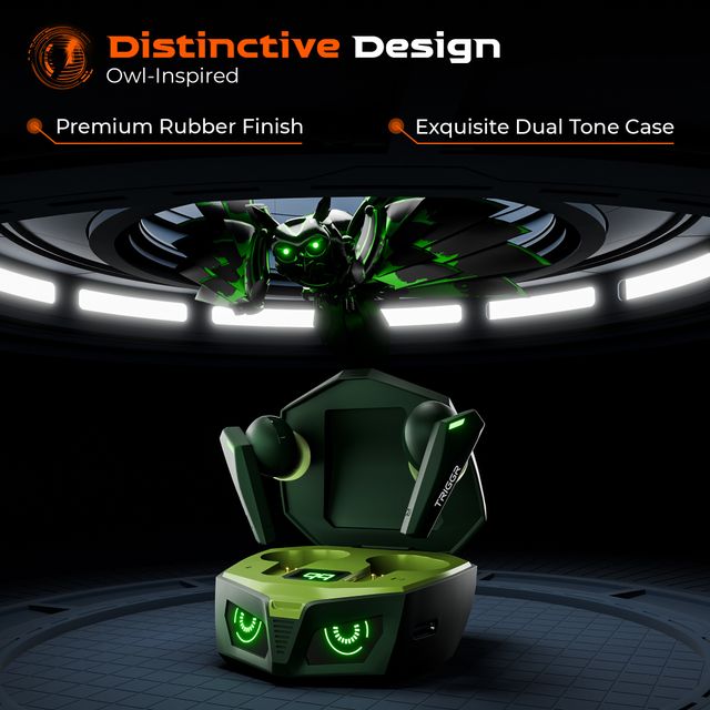 Triggr Earbuds Kraken X1 Plus Dual Pairing | Battery Display | Quad ENC | 70Hr | Jungle Green