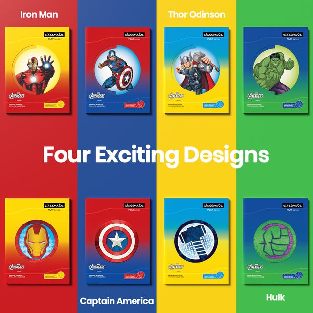 Classmate | Assorted  Ruled Avengers 3 In 1 Flip Cover Notebook (24 x 18 Cm, Multicolour, 160) - 2660029