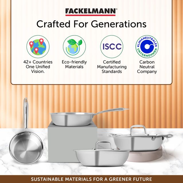 Fackelmann 2.5 Liter Kadai 24 CM, Triply | German Quality | Energy-Efficient | Non-Toxic | Versatile Cookware | Hassle-Free Maintenance | Triply Stainless Steel kadai | Kadai for Cooking