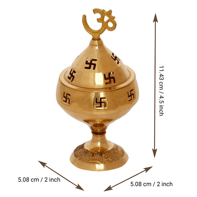 EcraftIndia Golden Om And Swastik Symbol Decorative Akhand Brass Diya