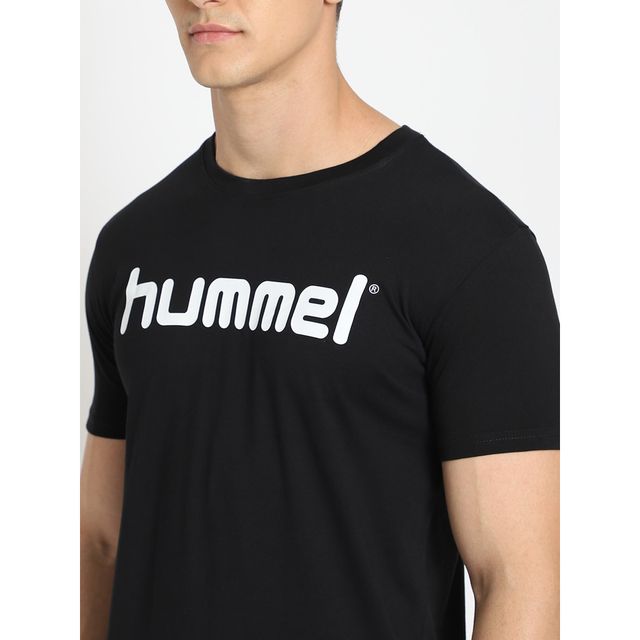 hummel Men's Go Logo Round Neck Solid Regular Fit Cotton Poly T-shirt | Black - M