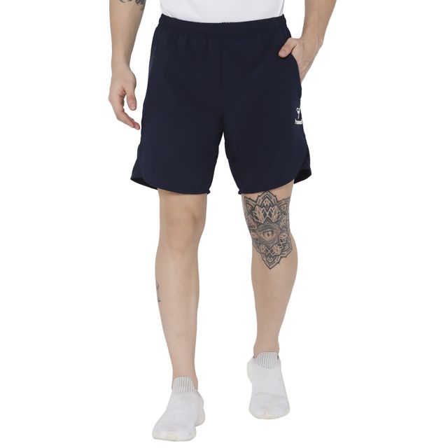 hummel Men's Kuro Solid Regular Fit Gym Shorts with Zipper Pockets | Real Navy - L