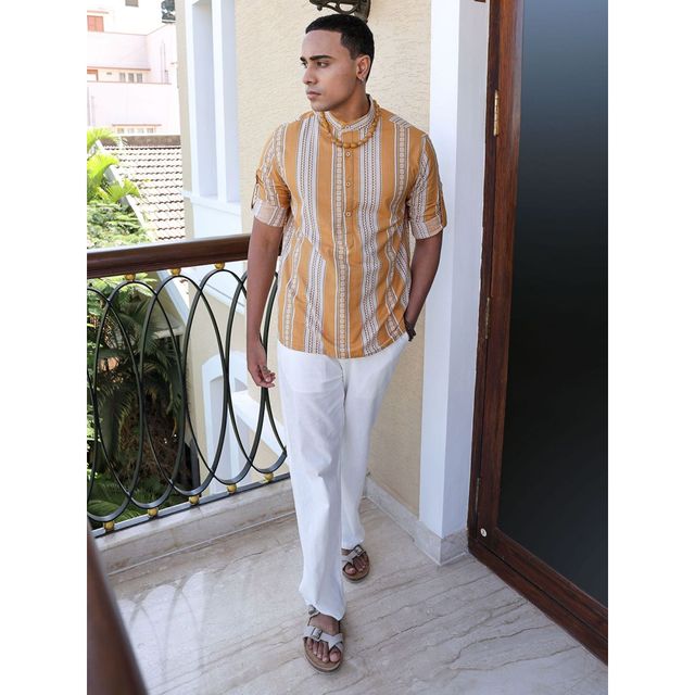 The Indian Garage Co Men's Regular Fit Indie Printed Casual Shirts | Yellow - S