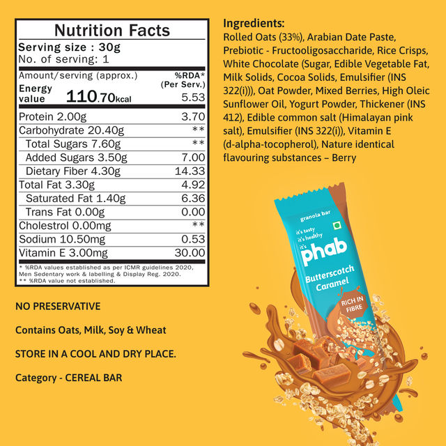 Phab Granola Bar Butterscotch Caramel
