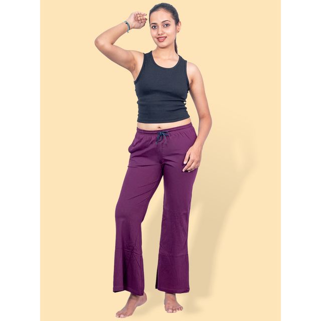 Kryptic Women's Cotton Solid Baggy Fit Flared Pyjama | Burgundy - S