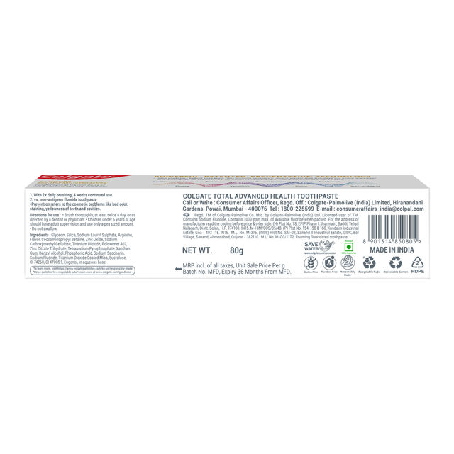 Colgate Total Advanced Health Antibacterial Toothpaste, Whole Mouth Health