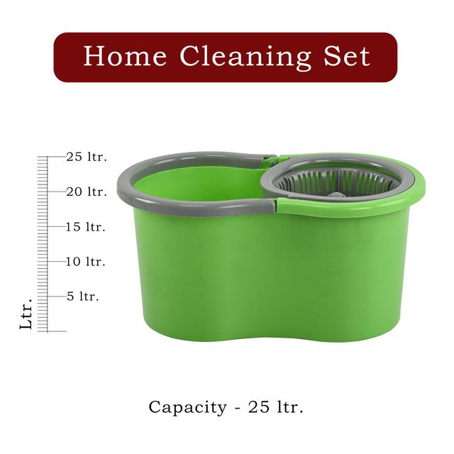 Kuber Industries Plastic Spin Mop Bucket | Floor Cleaner Mopping Set for Home & Office | Green