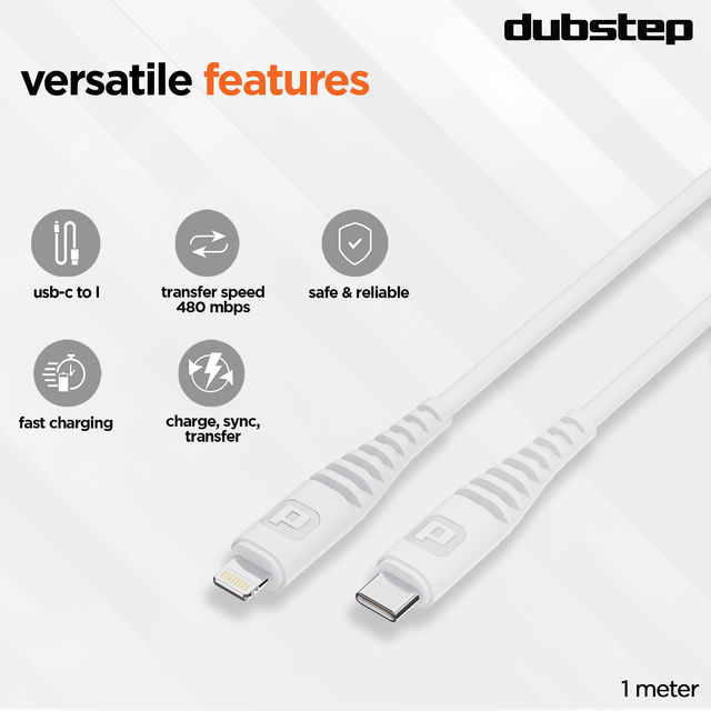 Dubstep Blaze Stellar 33W Type C to Lightning Fast Data Charging Cable (White)