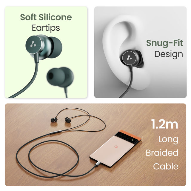 Ambrane Type C Wired Earphones With In-Line Mic, 10Mm Drivers, Control Buttons (Stringz 38C, Black)