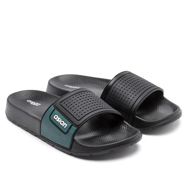 Asian Men's Slides | Slider-33 | Black and Olive - UK 8