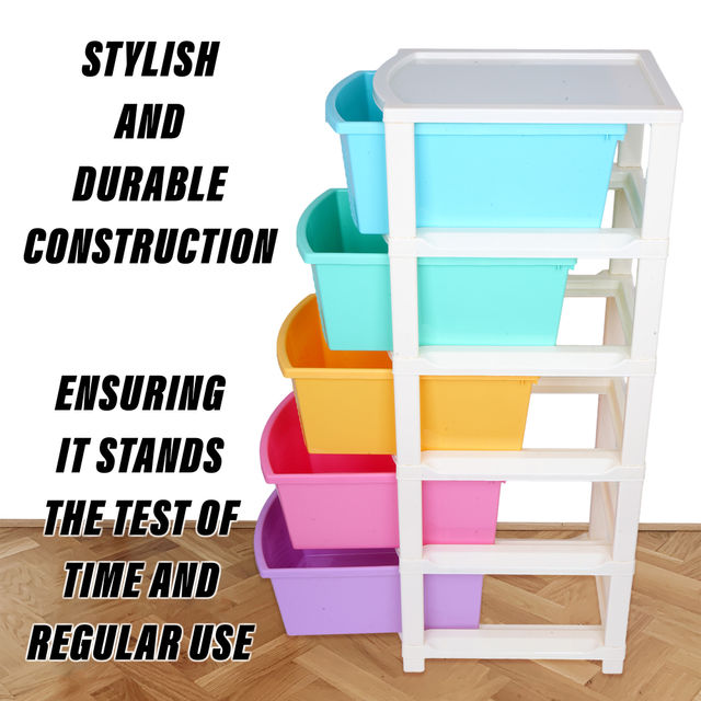 Kuber Industries Plastic Modular Storage Drawer Rack for office|School|Home|5-Tier|Multicolor