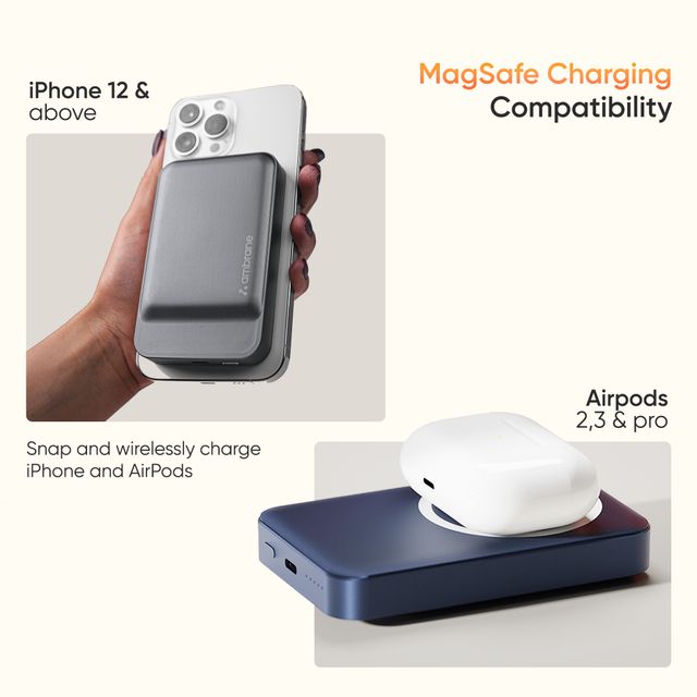 Ambrane 10000mah Magsafe Fast Wireless Charging Power Bank for All Qi Enabled Devices (Prime, Blue)