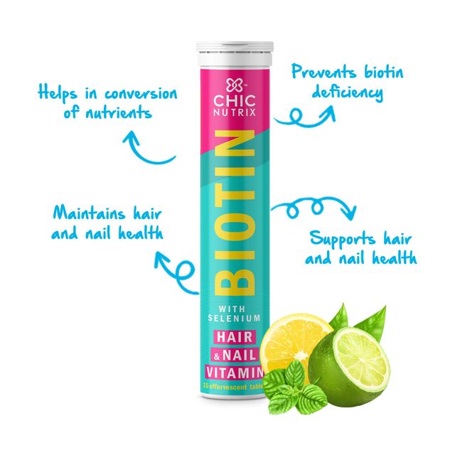 Biotin, 10000mcg for Healthy Hair & Nails with Selenium- Lime & Lemon Flavour, 30 tablets