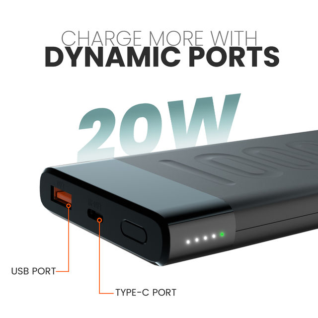 Ambrane 10000Mah Slim Power Bank 20W Fast Charging Dual Output Type C Pd (Input & Output) Quick Charge Li-Polymer (Stylo 10K Black)