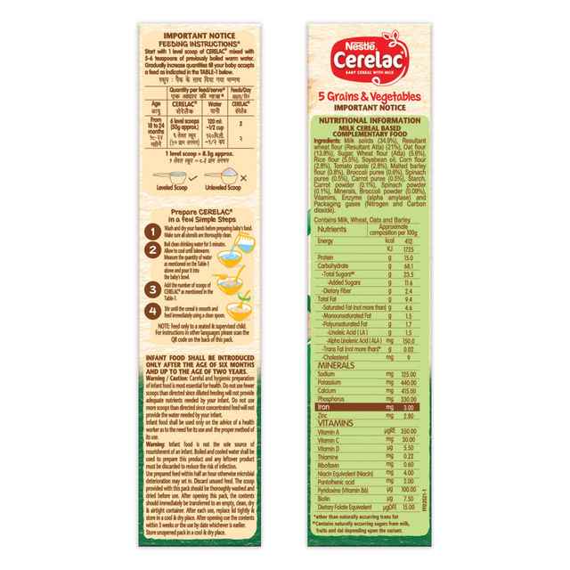 Nestle Cerelac Baby Cereal with Milk | 5 Grains and Vegetables | Stage 5 | From 18 to 24 Months