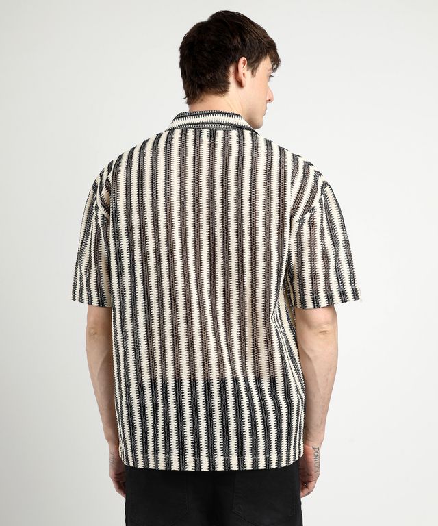 Campus Sutra Men's Oversized Candy Striped Shirt | Multicolour - XL