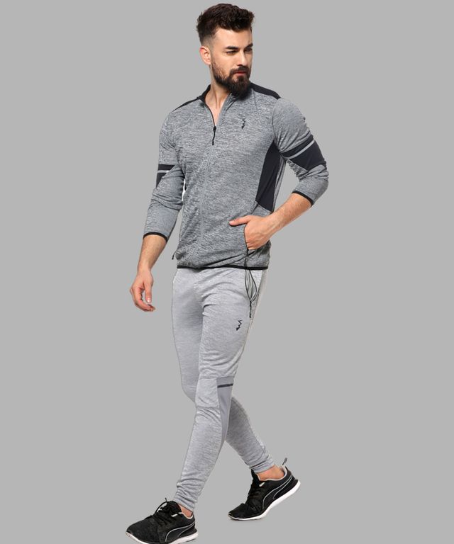Campus Sutra Men's Activewear Jacket With Contrast Detail | Grey - M