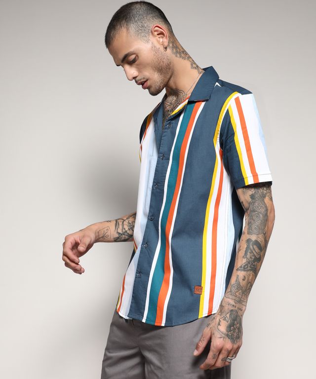 Campus Sutra Men's Striped Cotton Shirt | Multicolour - M