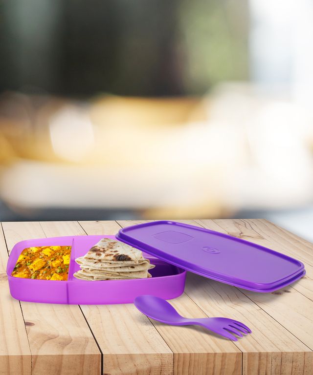 Java 400 ml Plastic Lite Lunch Box with Spork - Purple