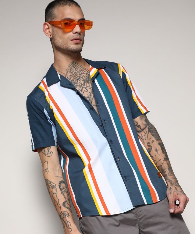 Campus Sutra Men's Striped Cotton Shirt | Multicolour - M