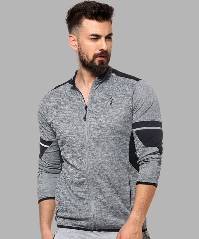 Campus Sutra Men's Activewear Jacket With Contrast Detail | Grey - M