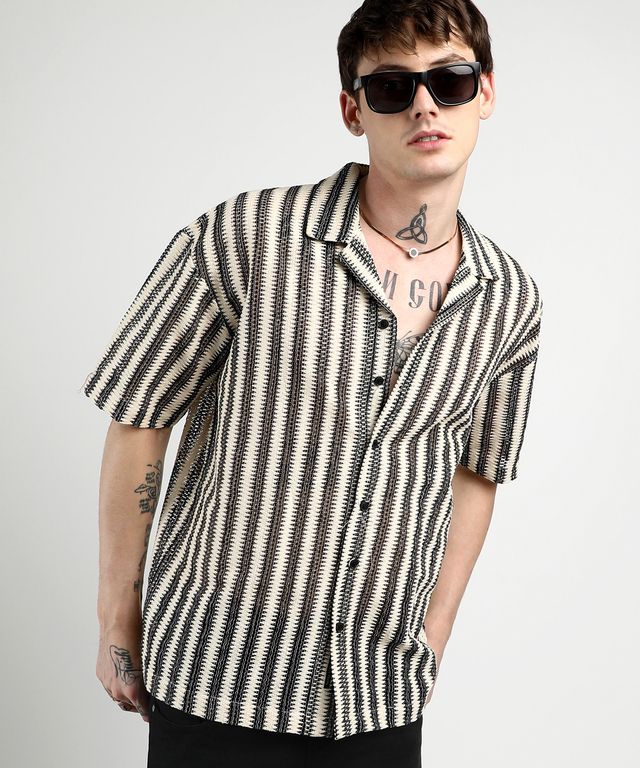 Campus Sutra Men's Oversized Candy Striped Shirt | Multicolour - XL