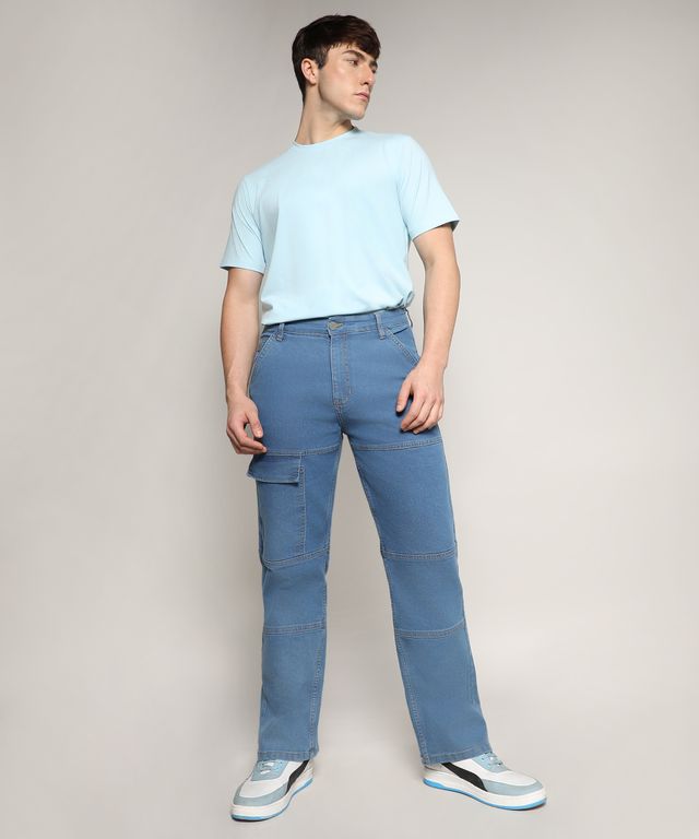 Campus Sutra Men's Panel Patch Pocket Denim Jeans | Blue - 34